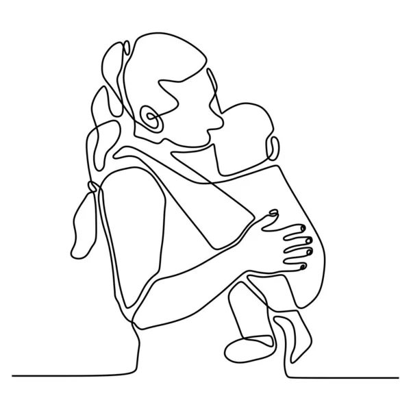 Una línea de dibujo de la madre y su bebé hermoso concepto de familia después de nacer diseño vectorial minimalista — Archivo Imágenes Vectoriales