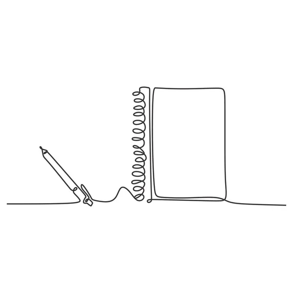 Kalem ve kitap sürekli bir çizgi çizim minimalist tasarım eğitimi teması — Stok Vektör