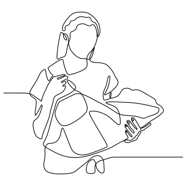 Mãe e bebê linha contínua desenho vetor ilustração simples lineart minimalismo — Vetor de Stock