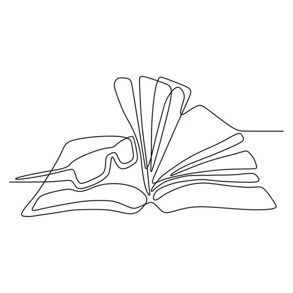 One line drawing, open book. Vector object illustration