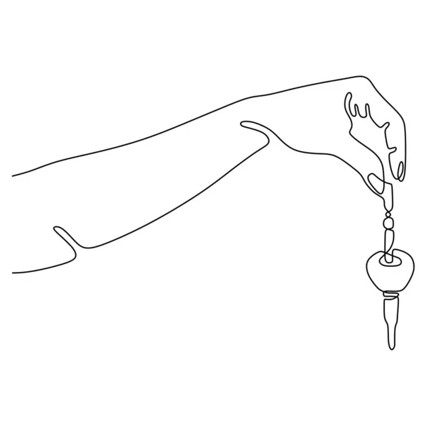 Satu garis tangan gambar memegang kunci mobil atau vektor apartemen tanda ilustrasi dan simbol - Stok Vektor