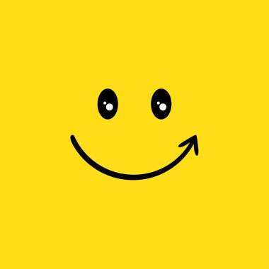Mutlu yüz vektör illüstrasyon simgesi gülümseme elemanı sarı renk arka plan