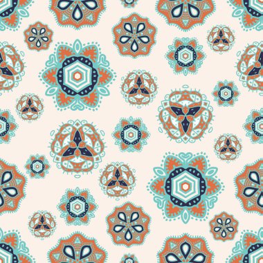 Antik asya kabile tarzı tasarımı ile Mandala dikişsiz desen. Vektör illüstrasyon moda tekstil baskı için hazır.