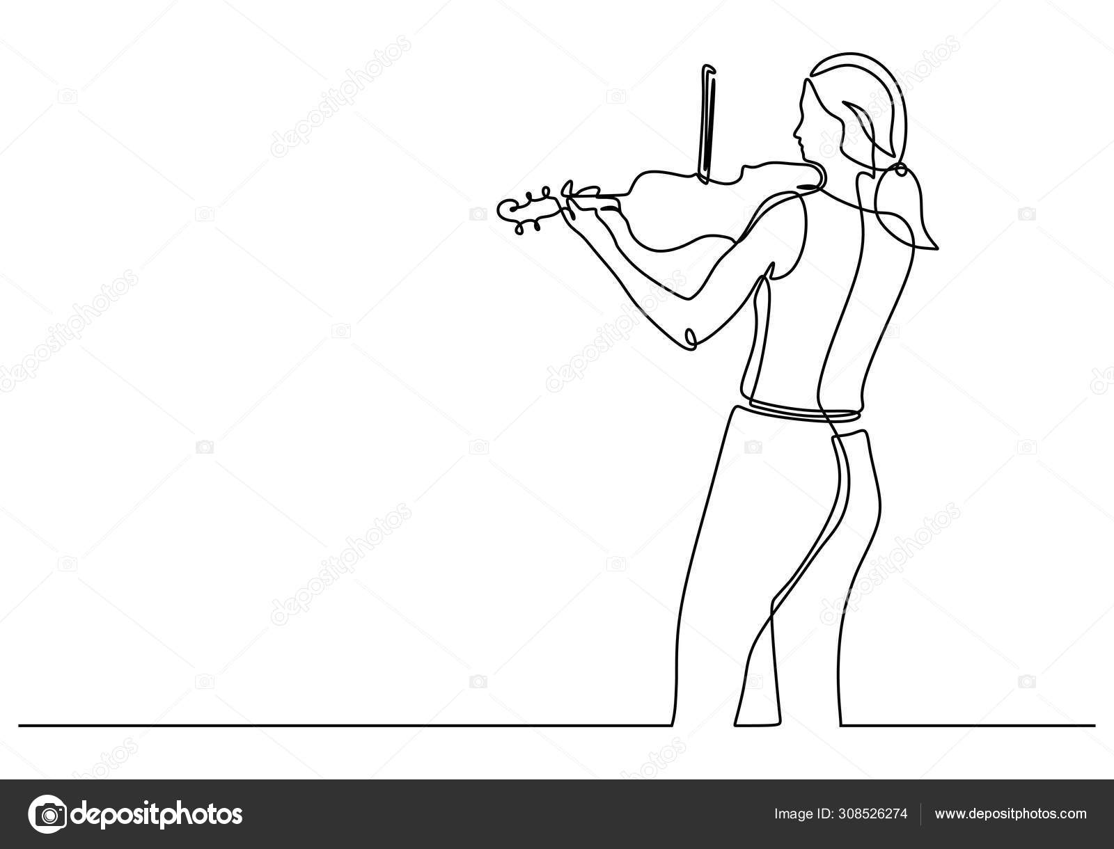 Continuous one line drawing of young girl playing violin vector
