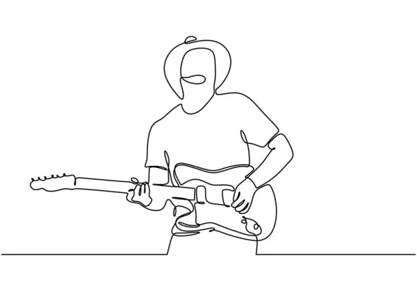 Rock gitar elektro ile adam bir satır çizim. Sadelik lineart ile minimalizm tasarım Ülke tarzı. — Stok Vektör