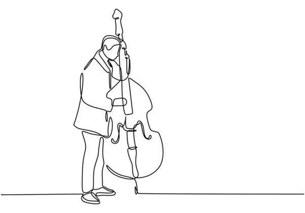 Dessin continu d'une ligne de l'homme jouant contrebasse instrument de musique classique . — Image vectorielle