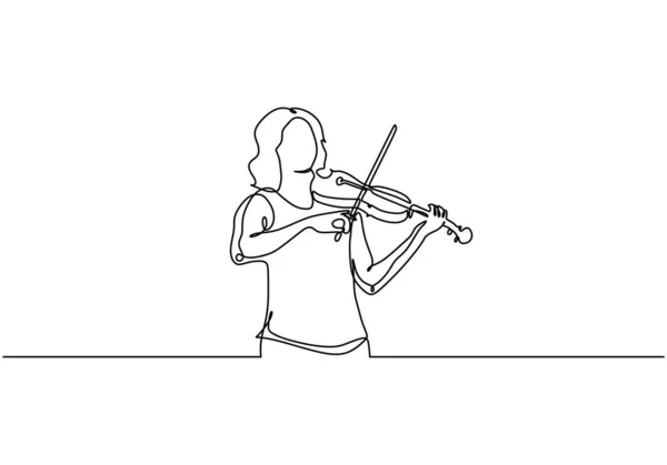 Kemancısürekli bir çizgi çizim. Kemancı klasik müzik enstrüman teması. — Stok Vektör