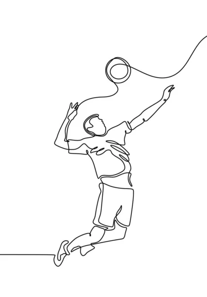 Fortlöpande en fodra volleybollspelare. Man hoppar för att kasta bollen. Vektor illustration minimalistisk design enkelhet stil streckat ritning. — Stock vektor