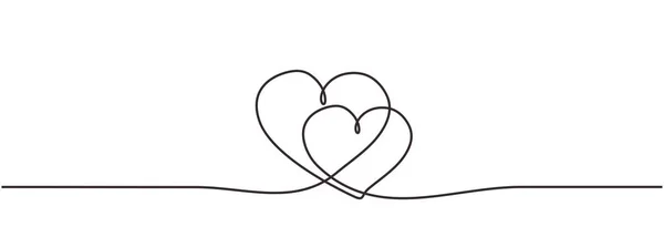 Los corazones de amor indican un dibujo continuo de una línea. Una sola mano lineal dibujado de boda romántica elemento de invitación vector ilustración minimalismo diseño . — Archivo Imágenes Vectoriales
