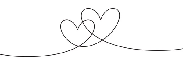 Durchgehende Linie Zeichnung zwei Herzen umarmen, Schwarz-Weiß-Vektor minimalistische Darstellung der Liebe Konzept Minimalismus eine Hand gezeichnete Skizze romantisches Thema. — Stockvektor
