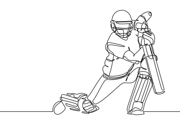 Игрок в крикет на одной линии рисует непрерывную линию векторной иллюстрации минимализма . — стоковый вектор