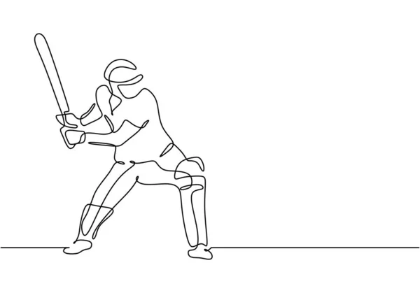 Игрок в крикет на одной линии рисует непрерывную линию векторной иллюстрации минимализма . — стоковый вектор