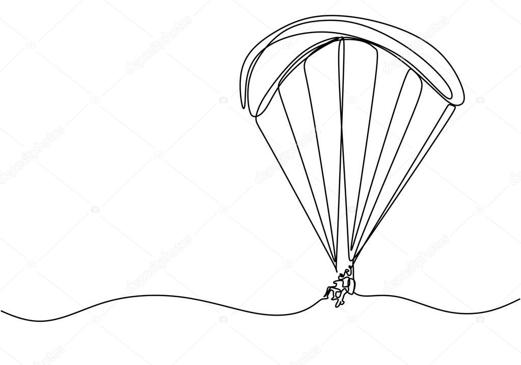 Continuous line drawing of sky parachute sport game. Adventure and adrenaline maker theme concept.