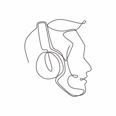 bir çizgi çizim kulaklık cihaz müzik tema vektör illüstrasyon minimalist tasarım