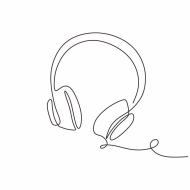 bir sürekli çizgi çizim kulaklık müzik tema vektör illüstrasyon minimalist tasarım tek çizgi sanat