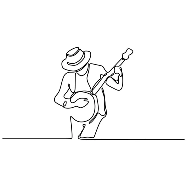 Dessin en ligne continue banjo instrument de musique illustration vectorielle design minimaliste — Image vectorielle