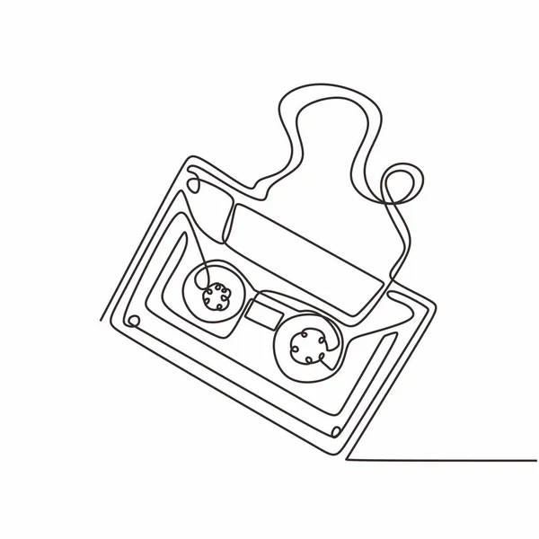 Kazeta s páskovou páskou plynulá jednoduchá čára kresba vektor hudba symbol retro sklizně — Stockový vektor