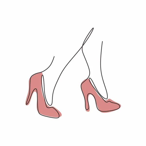 Dibujo continuo de la línea de zapatos de tacón alto para la moda de la mujer aislado en la ilustración vector de fondo blanco — Vector de stock