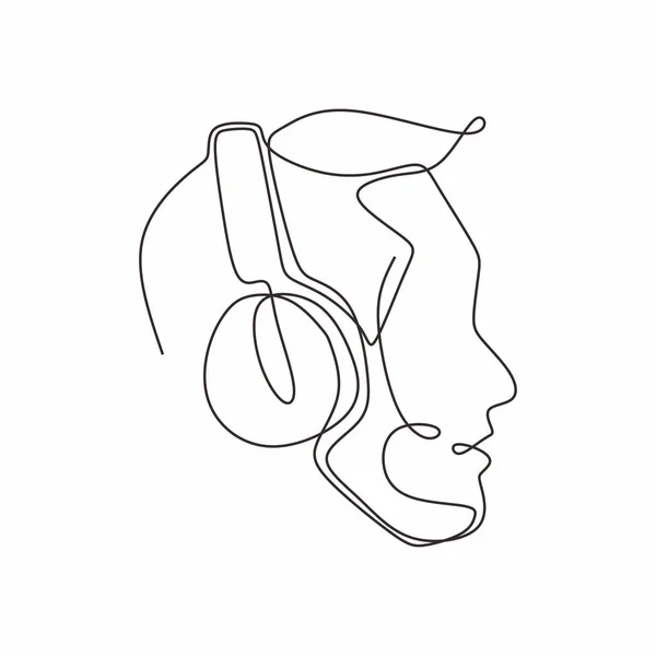 Una linea disegno cuffie dispositivo musica tema vettore illustrazione design minimalista — Vettoriale Stock
