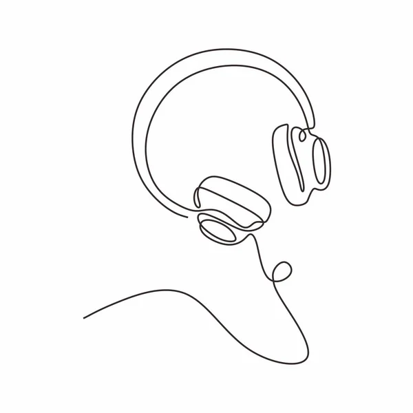 Línea continua dibujo auriculares música tema vector ilustración diseño minimalista — Vector de stock