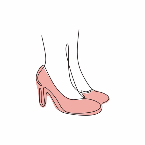 A cipő a highheels cipőben folytonos vonal rajza fehér háttér vektoros illusztráción izolált nő divat — Stock Vector