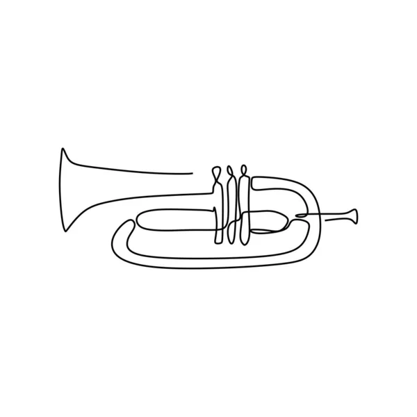 Dessin en ligne continu Cornet illustration vectorielle d'instrument de musique design minimaliste — Image vectorielle