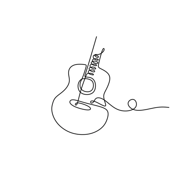 En linje ritning akustisk gitarr musikinstrument vektor illustration minimalistisk design — Stock vektor