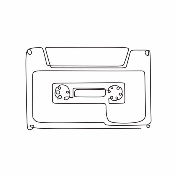 Continuous one line drawing cassette tape ribbon vector illustration minimalist design single lineart — Stock Vector