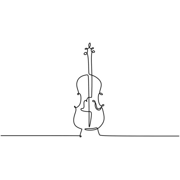 連続1線描画チェロ楽器ベクトルイラストミニマリストデザイン単一線絵 — ストックベクタ