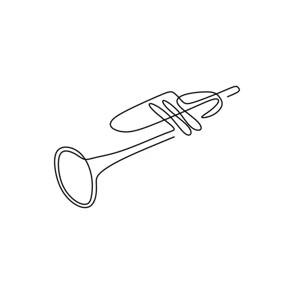 Uma linha contínua desenho trompete instrumento de música vetor ilustração design minimalista arte de linha única —  Vetores de Stock