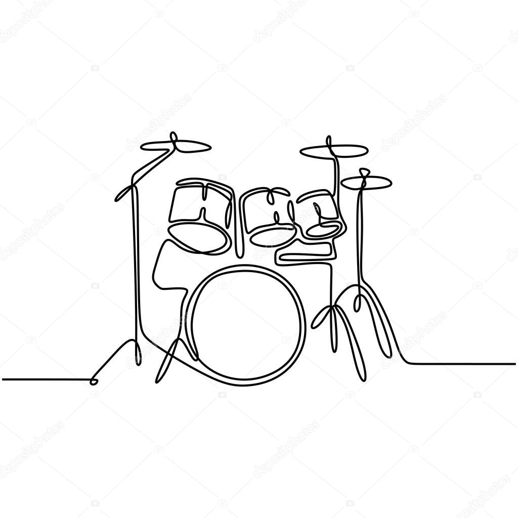 one line drawing drum music instrument vector illustration minimalist design