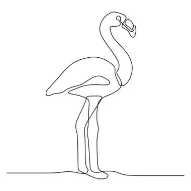 flamingo el çizilmiş sürekli tek çizgi vektör illüstrasyon minimalizm tasarımı