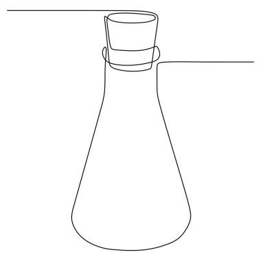 Sürekli çizgi sanat çizim kimya bilimi şişesi. Bilimsel teknoloji araştırma tıp cam ekipman tasarımı bir kroki anahat çizim vektör illüstrasyon