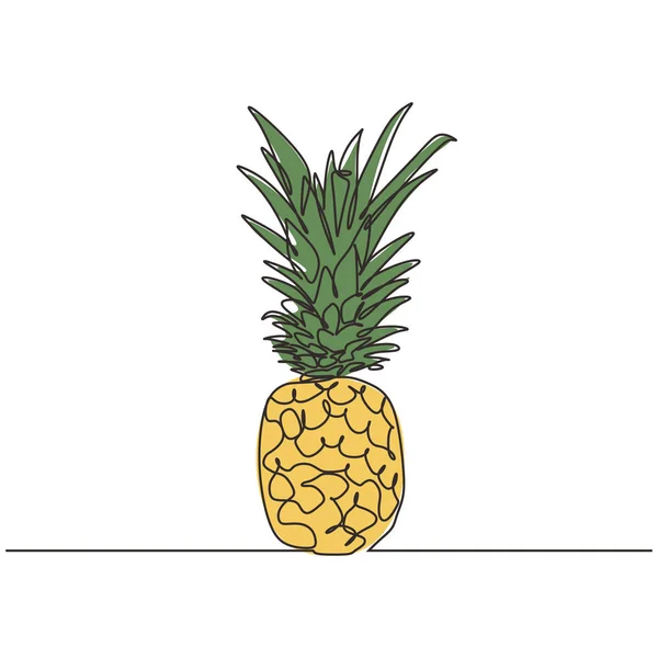 菠萝连续一线绘制矢量极简主义设计与颜色. — 图库矢量图片