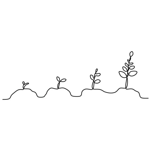 Fase da vida vegetal contínua de uma linha desenhando ilustração vetorial minimalista de sementes, raízes e folhas — Vetor de Stock