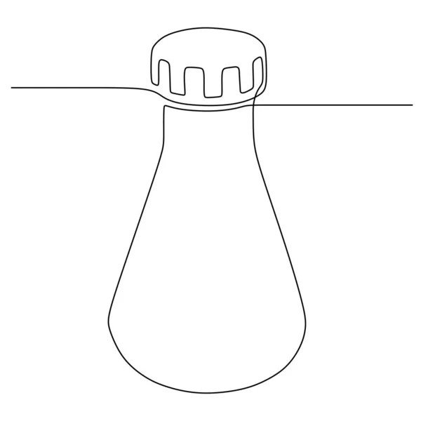 Balão de ciência química contínua uma linha de desenho ferramenta de vidro química. Tecnologia científica pesquisa medicina vidro equipamento design um esboço desenho desenho vetor ilustração — Vetor de Stock