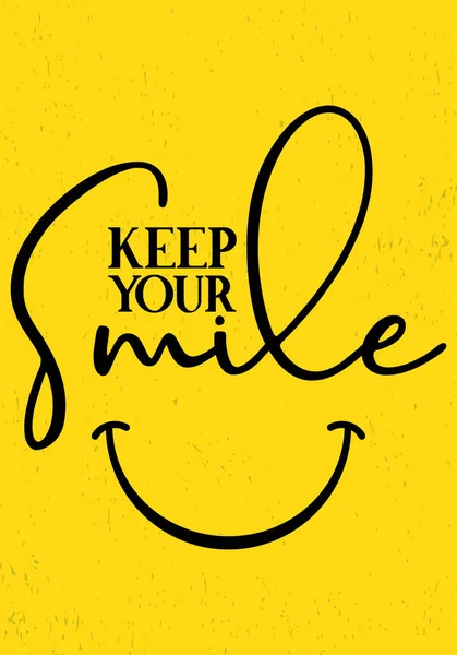 Motivational quotes poster with text. Keep your smile. Vector illustration hand drawn lettering font decoration on yellow background. — Stock Vector