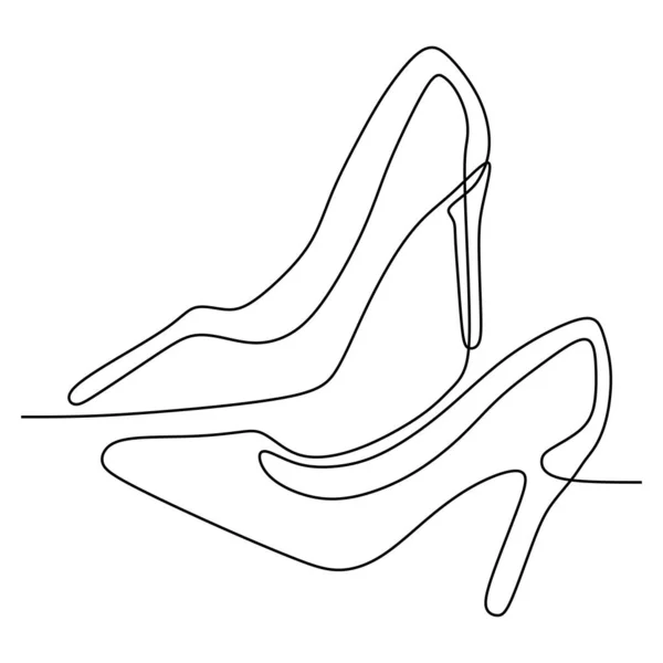 Desenho de linha contínua de sapato de salto alto para mulher moda isolada no fundo branco vetor ilustração —  Vetores de Stock