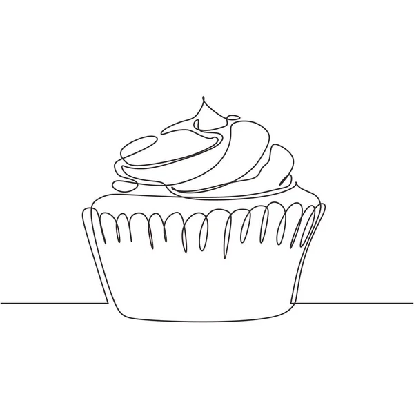 Cupcake egy vonal rajz egyetlen folyamatos kézzel rajzolt minimalizmus design vektor illusztráció szerkeszthető stroke. — Stock Vector