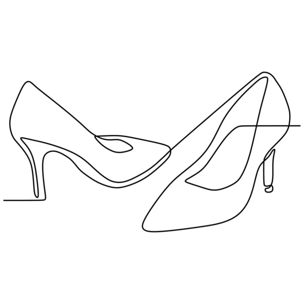 Dibujo de línea continua de zapatos de tacón alto para la moda de la mujer aislado en la ilustración del vector de fondo blanco — Vector de stock