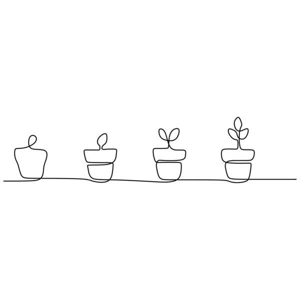Fase de crescimento de plantas contínuo de uma linha desenho minimalista ilustração vetorial de sementes, raízes e folhas —  Vetores de Stock