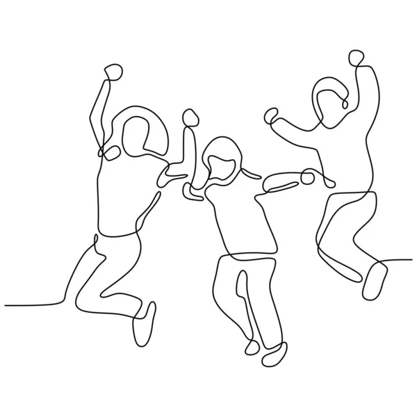 Sürekli çizgi çizim mutlu çocuklar minimalist tasarım bir el beyaz arka plan üzerinde izole çizilmiş atlamak — Stok Vektör