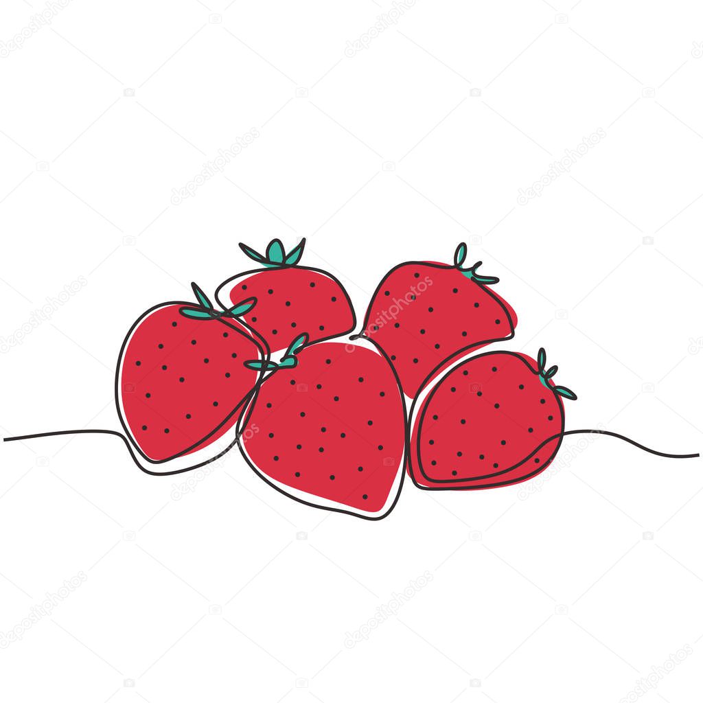 Continuous one line drawing of strawberry fruits vector illustration. Healthy food concept.