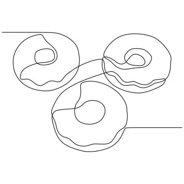 Üç çörek lezzetli ve lezzetlidir. Fast food minimalizm tasarım vektör illüstrasyonunun kesintisiz çizimi