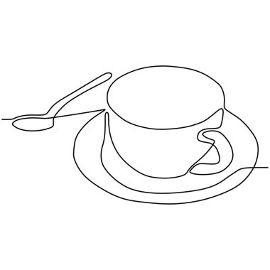 Kahvaltıda sürekli bir fincan kahve çizimi nefis bir içecek. Vektör illüstrasyon minimalist tasarımı.