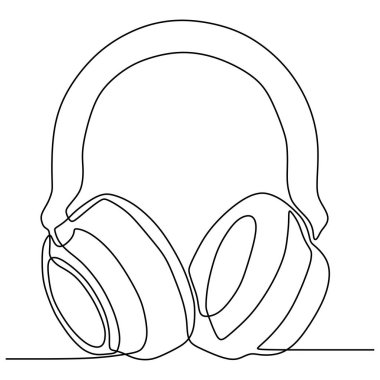 sürekli çizgi çizim kulaklık müzik tema vektör illüstrasyon minimalist tasarım