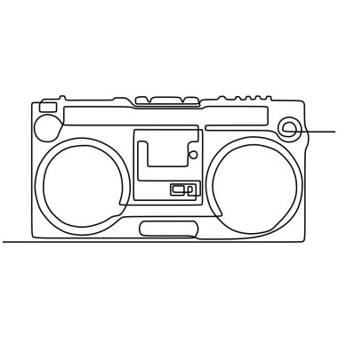 sürekli çizgi çizim Eski radyo müzik sembolü ve işaret vektörü bir lineart basitlik illüstrasyon minimalist tasarım
