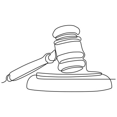 minimalist design of judge hammer continuous one line drawing vector object illustration law theme design clipart