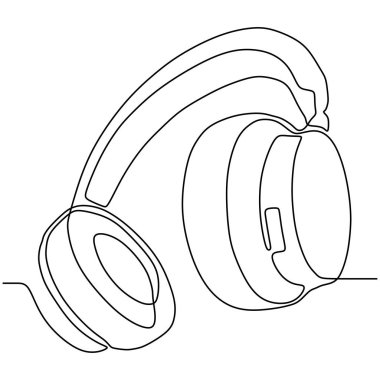 bir sürekli çizgi çizim kulaklık müzik tema vektör illüstrasyon minimalist tasarım tek çizgi sanat
