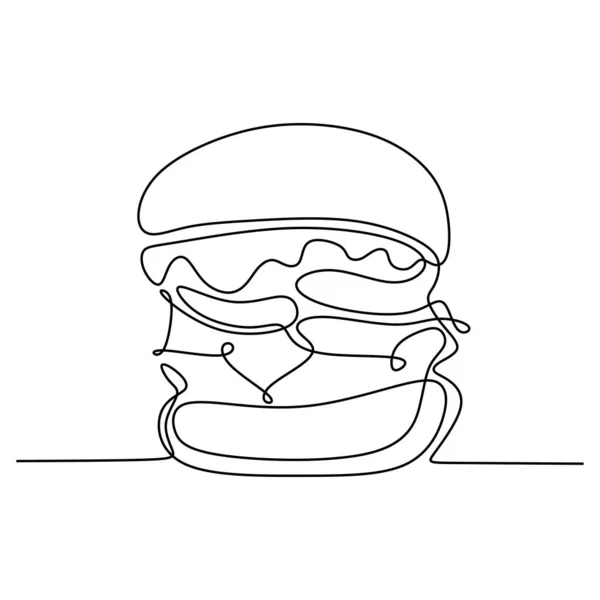 Una línea de dibujo de la hamburguesa minimalismo diseño vector ilustración — Vector de stock